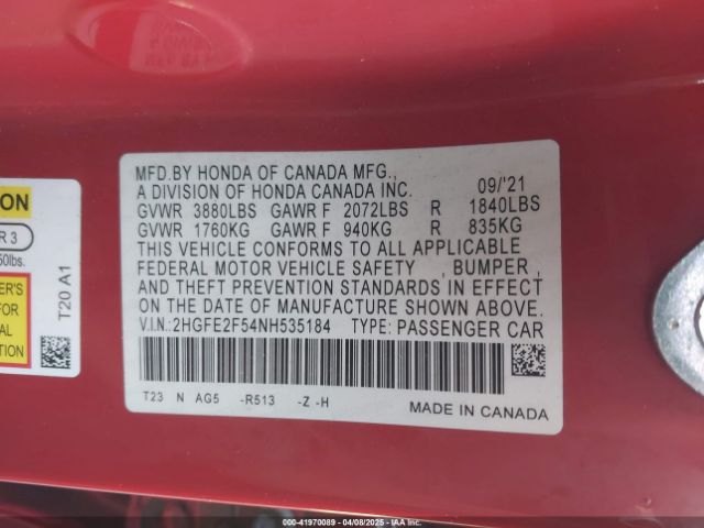 2HGFE2F54NH535184 Honda k20c2
