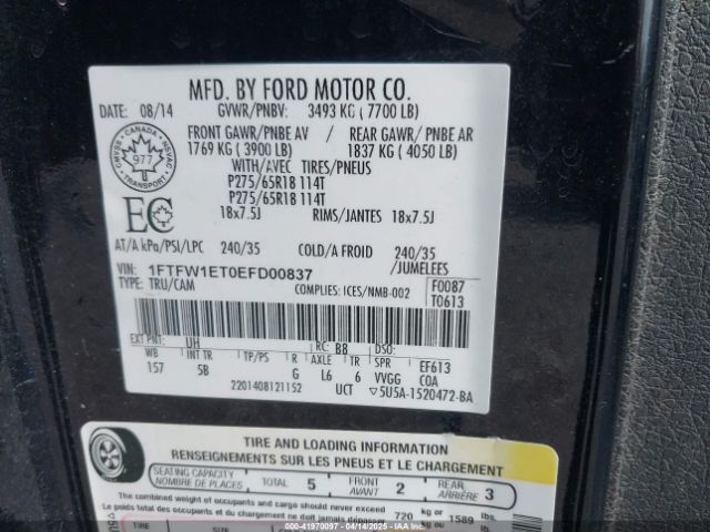 1FTFW1ET0EFD00837 Ford F-150 Fx4