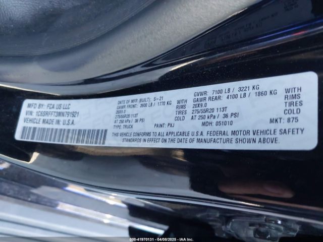 1C6SRFFT3MN791921 RAM 1500 Big Horn  4x4 5'7 Box