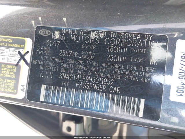 KNAGT4LE9H5011952 KIA OPTIMA HYBRID