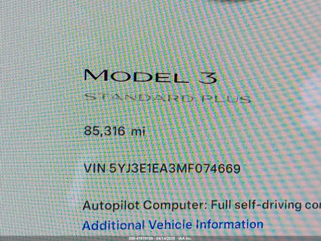 5YJ3E1EA3MF074669 Tesla Model 3 Standard Range Plus Rear-wheel Drive