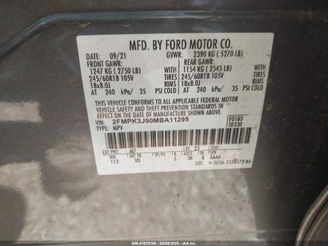 2021 FORD EDGE 2FMPK3J90MBA11295 Photo 8