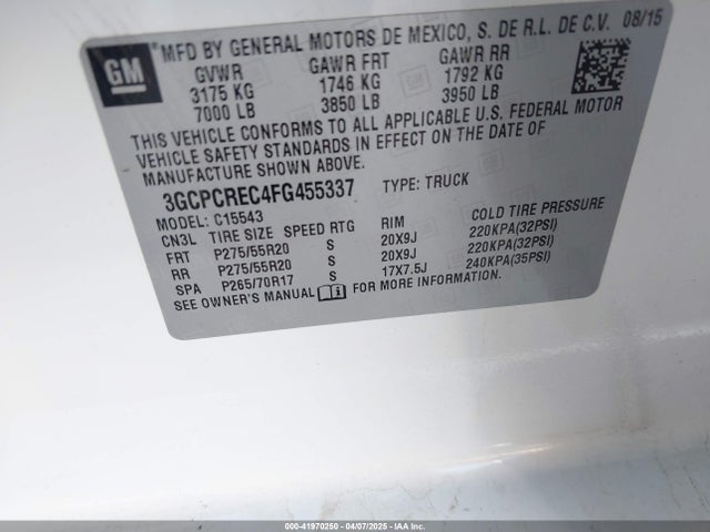 3GCPCREC4FG455337 Chevrolet Silverado 1500 1lt