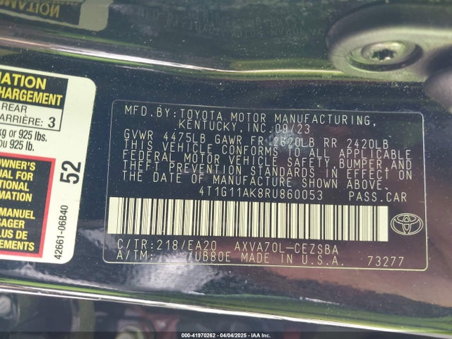 4T1G11AK8RU860053 Toyota CAMRY SE