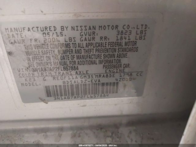 3N1AB7AP2FL657884 Nissan Sentra Fe+ S/s/sl/sr/sv