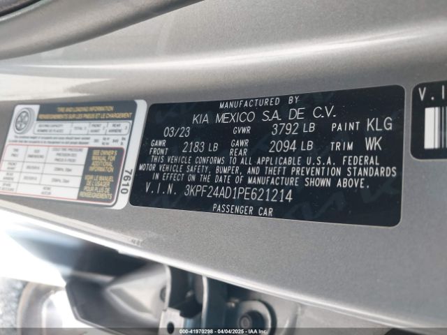 3KPF24AD1PE621214 KIA Forte Lxs