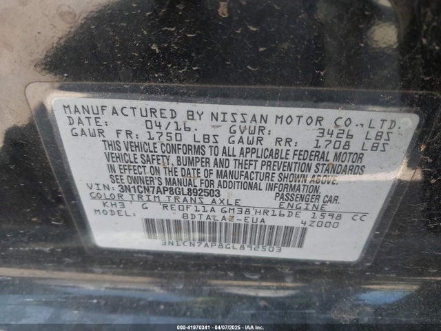 Nissan Versa 1.6 S+ 2016 3N1CN7AP8GL892503 Image 9
