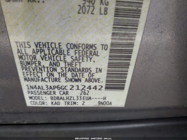 1N4AL3AP6GC212442 Nissan Altima 2.5 Sr