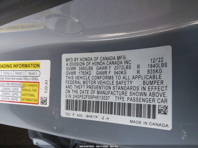 2HGFE2F59PH513037 Honda Civic Sport