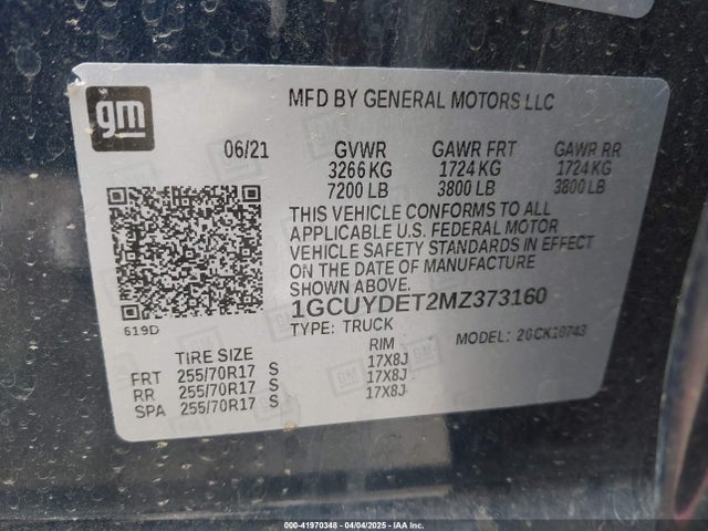 1GCUYDET2MZ373160 Chevrolet Silverado 1500 4wd  Standard Bed Lt