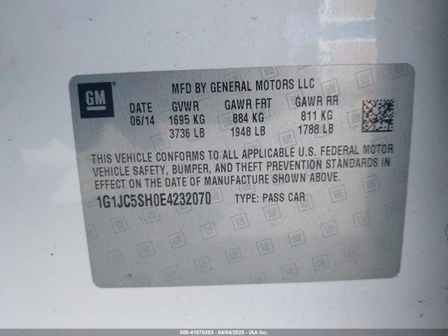 1G1JC5SH0E4232070 Chevrolet Sonic Lt Auto