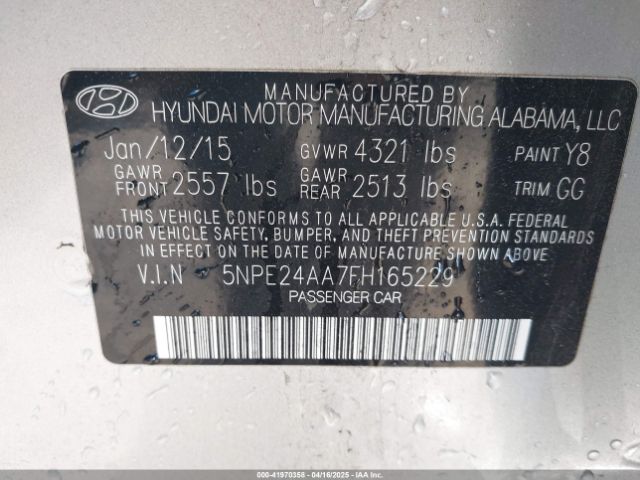 5NPE24AA7FH165229 Hyundai SONATA ECO