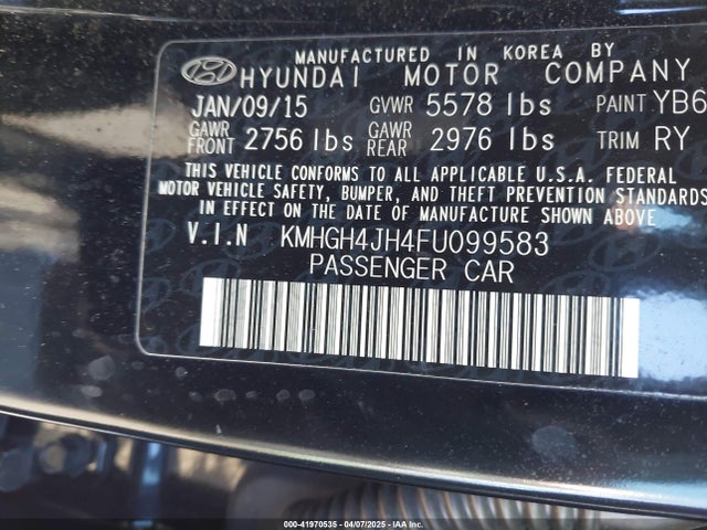 KMHGH4JH4FU099583 Hyundai dohc gdi tau