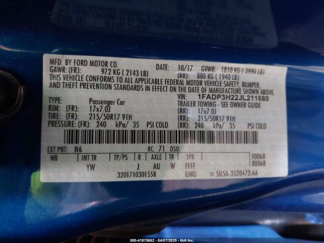 1FADP3H22JL211680 Ford FOCUS SEL