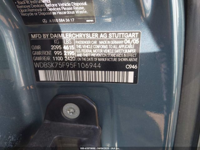 2005 MERCEDES-BENZ SL 500 WDBSK75F95F106944 Photo 8