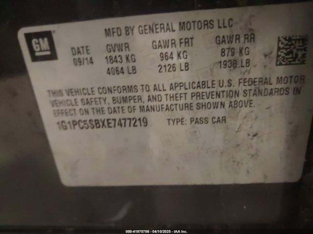 1G1PC5SBXE7477219 Chevrolet Cruze 1lt Auto