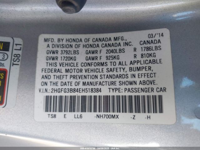 2HGFG3B84EH518384 Honda CIVIC EX