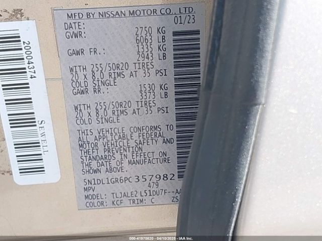 5N1DL1GR6PC357982 Infiniti Qx60 Sensory