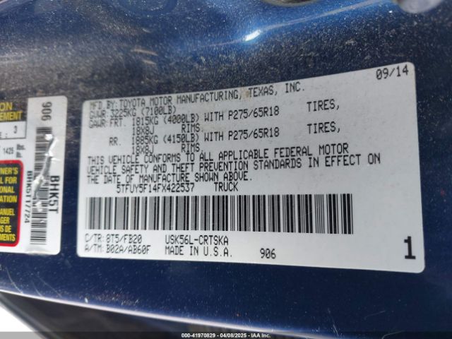 5TFUY5F14FX422537 Toyota Tundra Sr5 5.7l V8