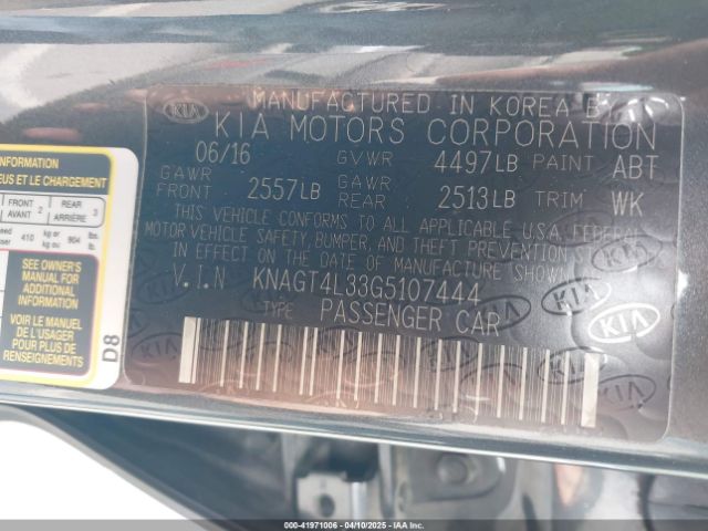 KNAGT4L33G5107444 KIA Optima Lx