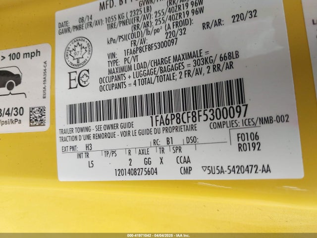 1FA6P8CF8F5300097 Ford Mustang Gt Premium