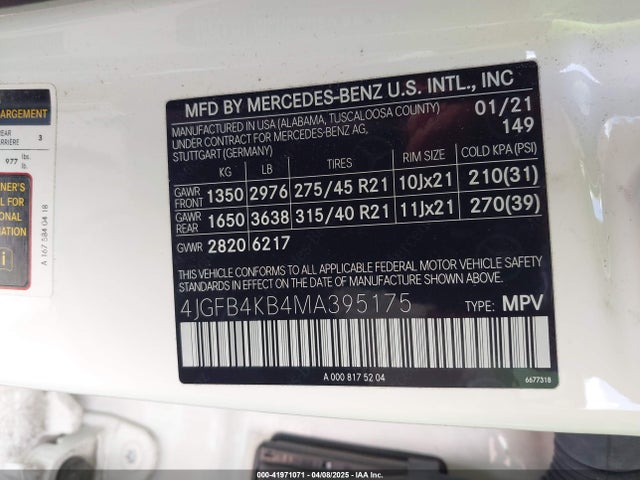 4JGFB4KB4MA395175 Mercedes-Benz Gle 350 4matic