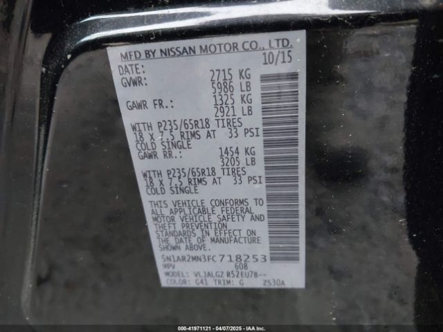 5N1AR2MN3FC718253 Nissan Pathfinder Platinum/s/sl/sv