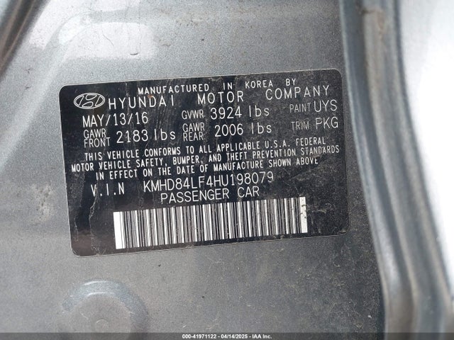 KMHD84LF4HU198079 Hyundai ELANTRA SE