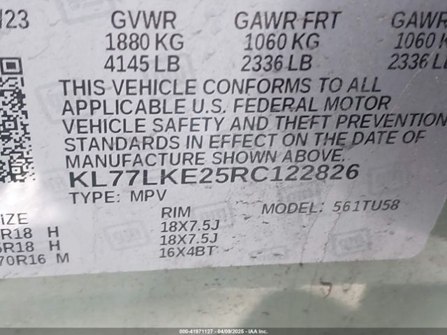 KL77LKE25RC122826 Chevrolet Trax Fwd Activ
