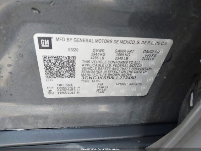3GNCJKSB8LL273450 Chevrolet Trax Fwd Ls