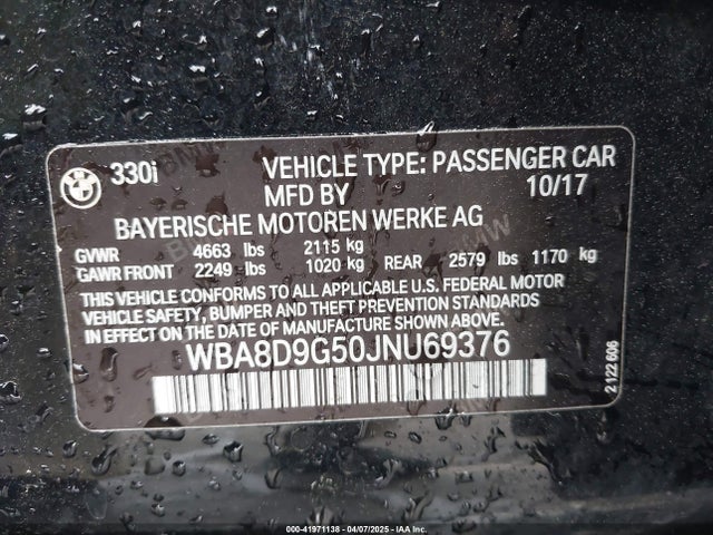 BMW 330i Xdrive 2018 WBA8D9G50JNU69376 Image 9