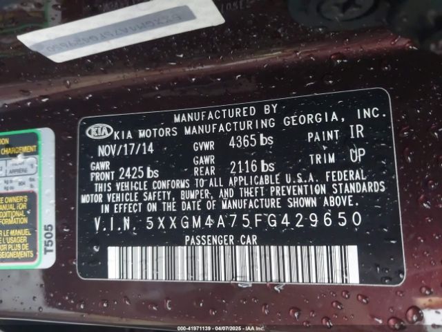 5XXGM4A75FG429650 KIA Optima Lx
