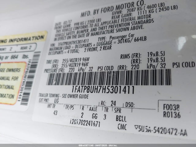 1FATP8UH7H5301411 Ford Mustang Ecoboost Premium
