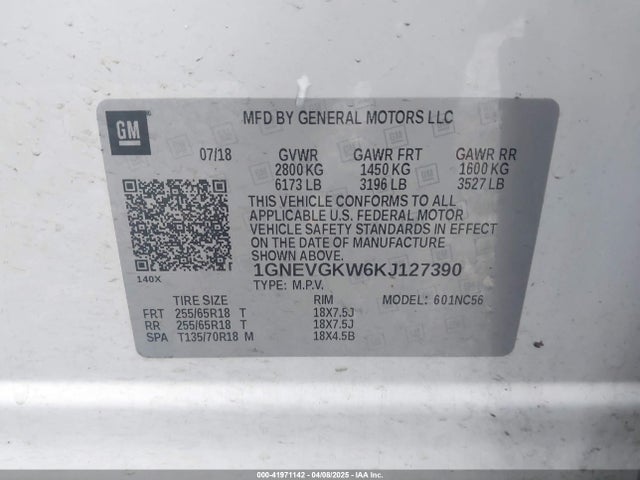 1GNEVGKW6KJ127390 Chevrolet Traverse 1lt