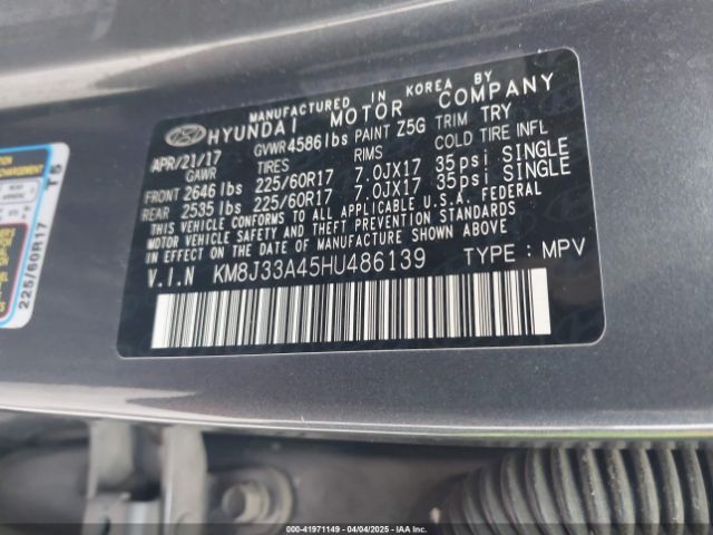 KM8J33A45HU486139 Hyundai TUCSON SE