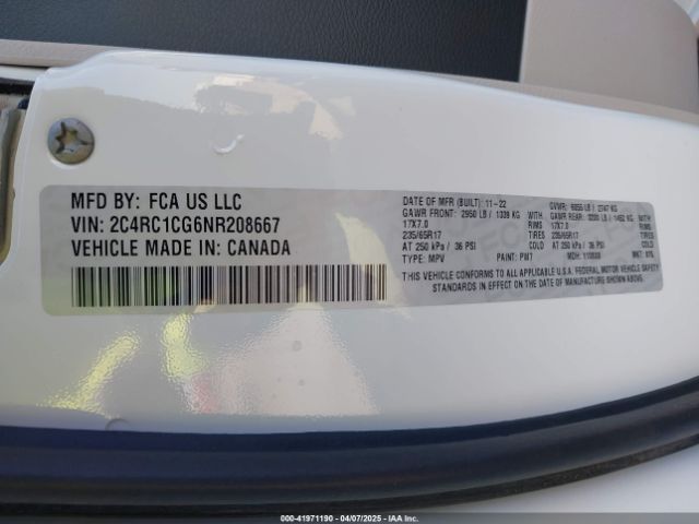 2C4RC1CG6NR208667 Chrysler Voyager Lx
