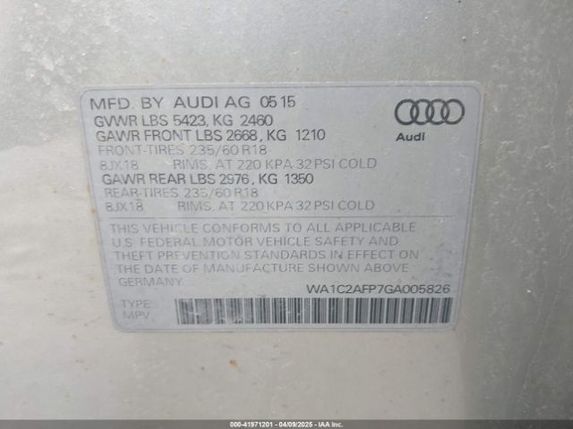 WA1C2AFP7GA005826 Audi Q5 2.0t Premium