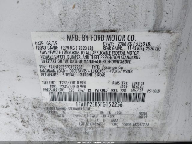 1FAHP2E85FG152256 Ford TAURUS SEL