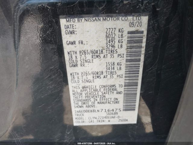1N6ED0EB8LN716475 Nissan Frontier Sv 4x4