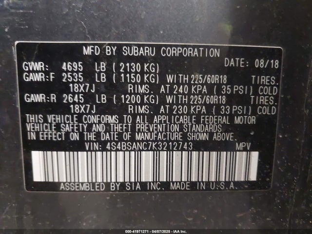 4S4BSANC7K3212743 Subaru Outback 2.5i Limited