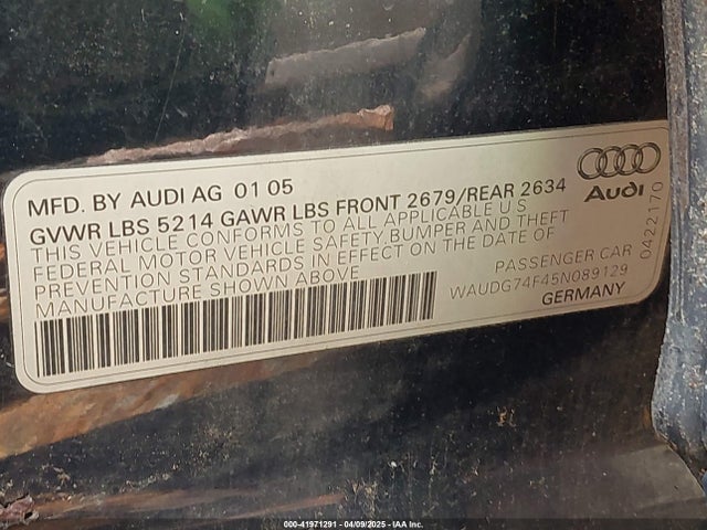 2005 AUDI A6 WAUDG74F45N089129 Photo 8