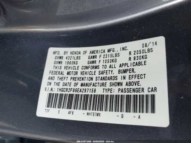 1HGCR2F86EA297158 Honda Accord Ex-l