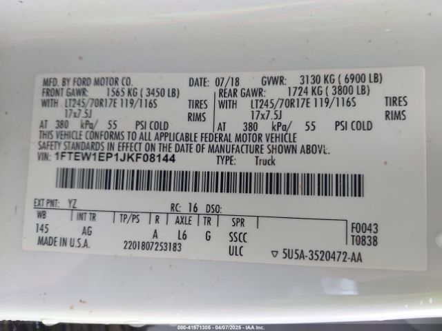 1FTEW1EP1JKF08144 Ford F-150 Xl