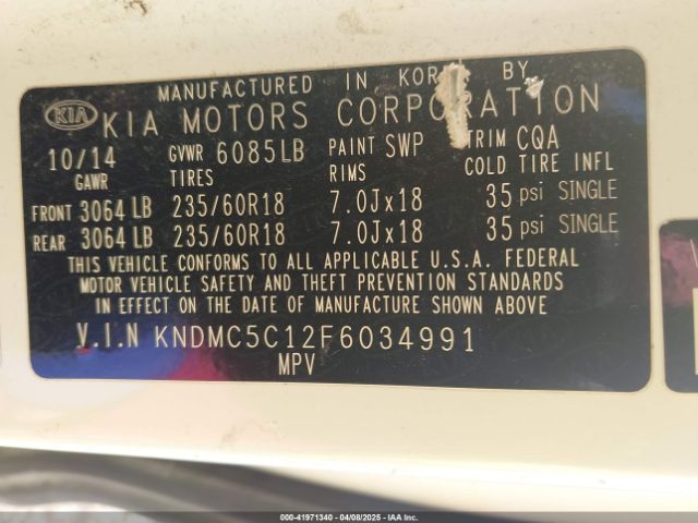 KNDMC5C12F6034991 KIA Sedona Sx