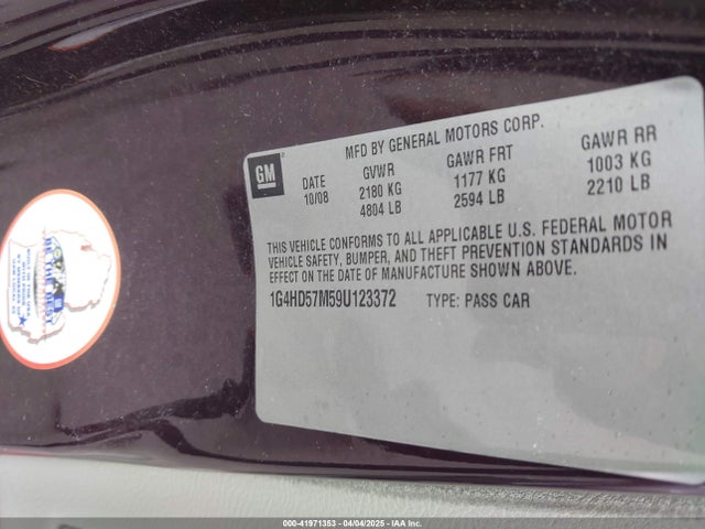 41971353 :رقم المزاد ، 1G4HD57M59U123372 vin ، 2009 Buick Lucerne Cxl-3 مزاد بيع