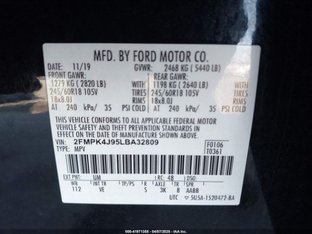 2FMPK4J95LBA32809 Ford EDGE SEL
