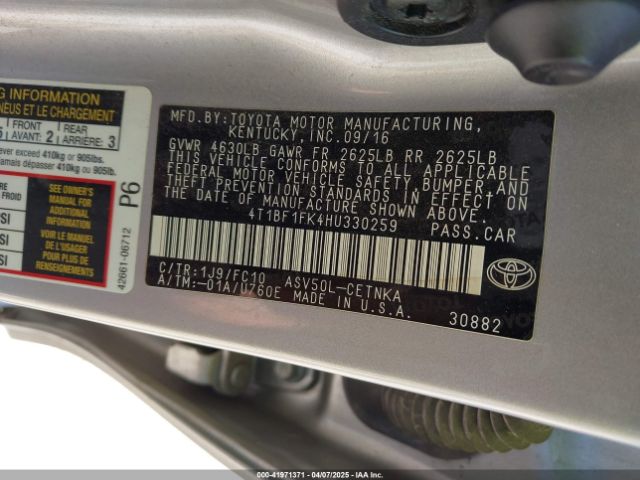 4T1BF1FK4HU330259 Toyota CAMRY LE