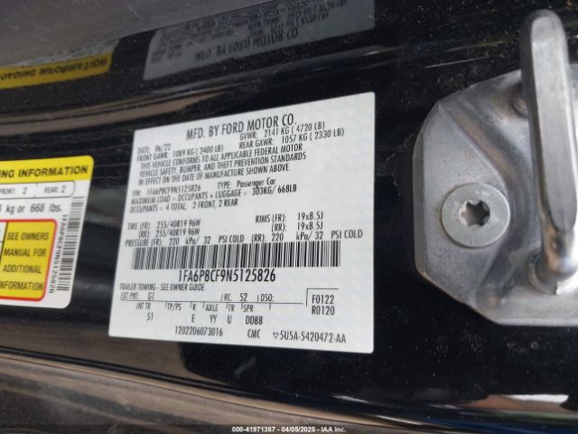 1FA6P8CF9N5125826 Ford Mustang Gt Premium Fastback