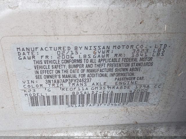 3N1AB7AP3FY246237 Nissan SENTRA SV