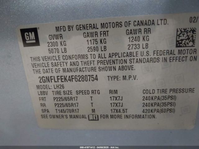2GNFLFEK4F6280754 Chevrolet EQUINOX 1LT